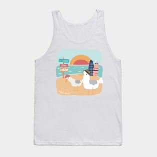 The two Seagulls at the beach celebrating their summer holiday by the Sea, holiday memory Tank Top